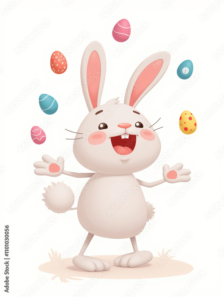 Obraz premium Whimsical Easter Bunny Mockup with Colorful Eggs and Floral Accents