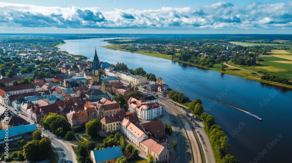 Naklejka premium Bird's-eye view of Latvia's Daugava River