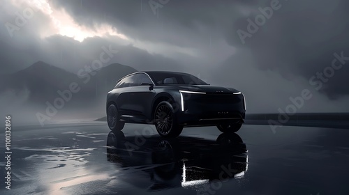 A powerful electric SUV with innovative technology, showcased on a dark surface