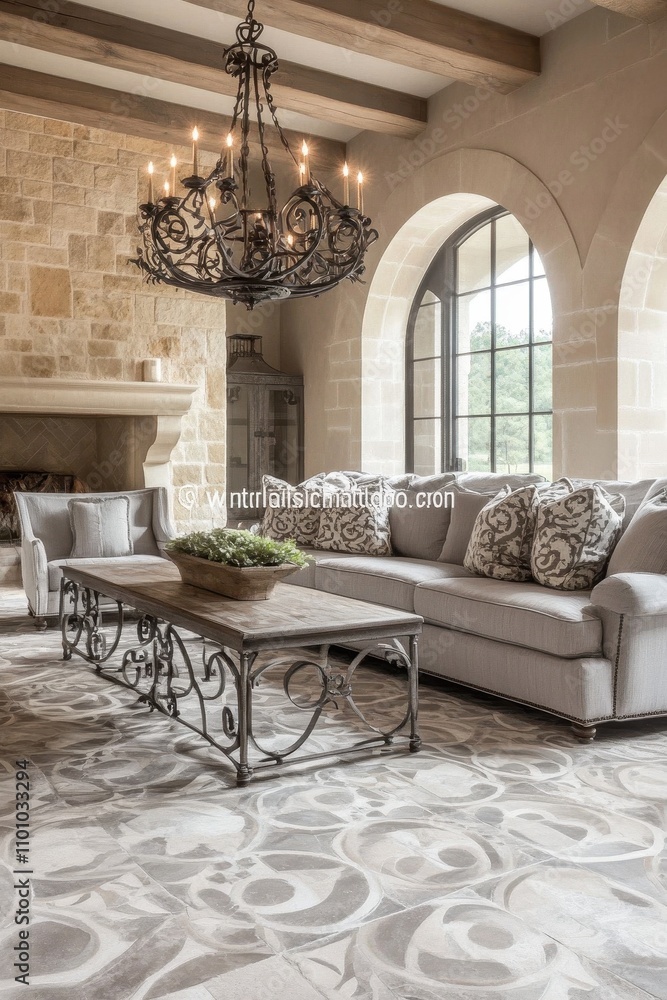 Fototapeta premium Rustic Elegance: A Cozy Retreat in Stone and Wood