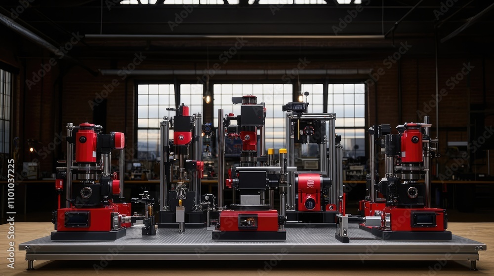 Fototapeta premium Industrial Manufacturing Equipment in Modern Factory Setting