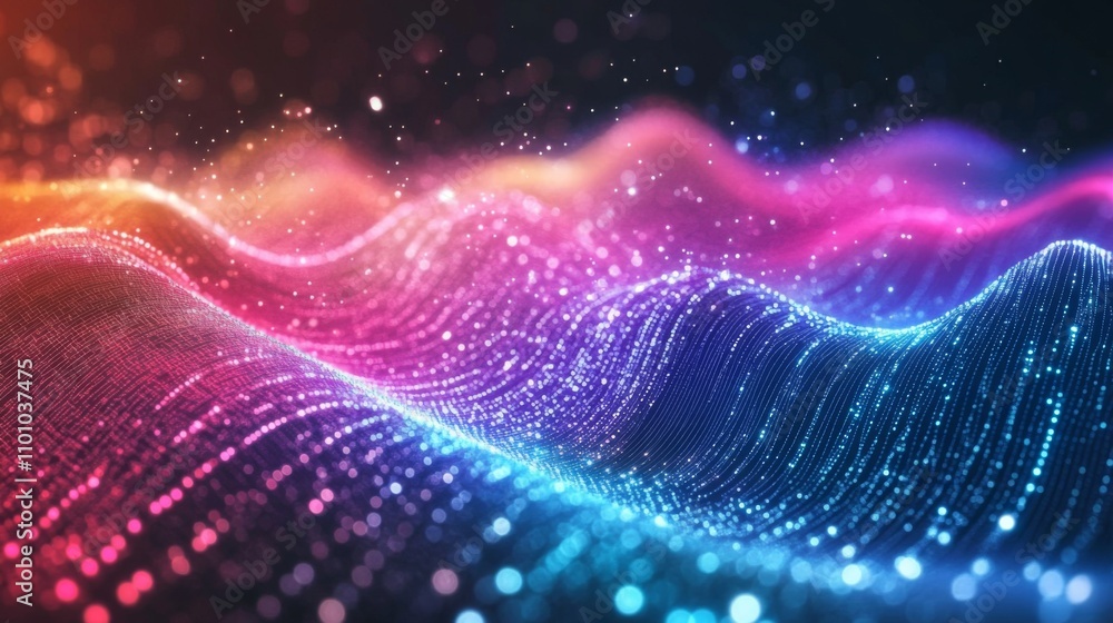 Obraz premium Abstract Glowing Particle Wave Pattern - Digital Art