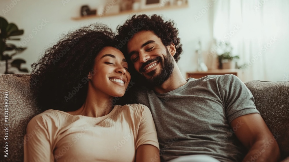 Obraz premium Happy Couple Relaxing on a Couch Together