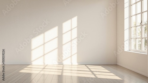 Sunlit Empty Room with Wooden Flooring and Large Window