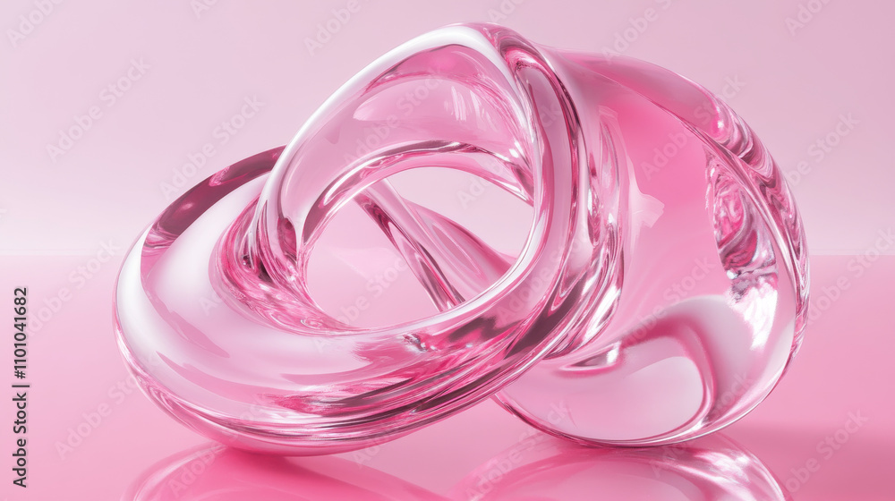 A swirling, shiny pink shape on a reflective background. It's a 3D design with a geometric feel. A swirling, shiny pink shape on a reflective background. It's a 3D design with a geometric feel.