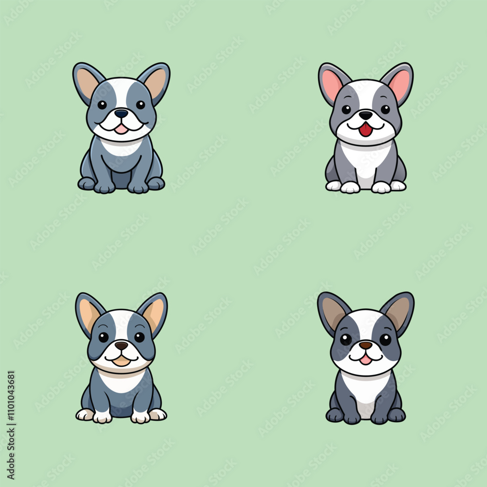 Obraz premium Cute French Bulldog Dog Sitting isolated Vector illustration Bundle