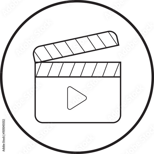 Open cinema clapboard filming movie design element icon. Clapperboard for video camera action. Vector black flat and line isolated on transparent background. Cinematography sign