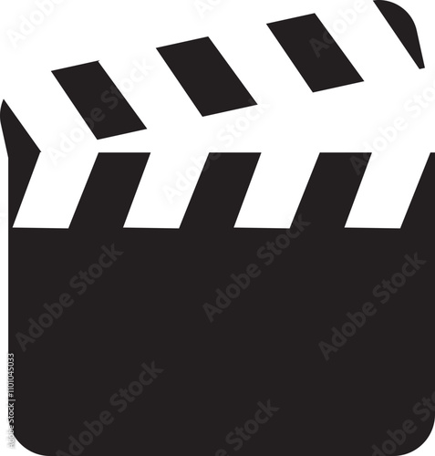 Open cinema clapboard filming movie design element icon. Clapperboard for video camera action. Vector black flat and line isolated on transparent background. Cinematography sign