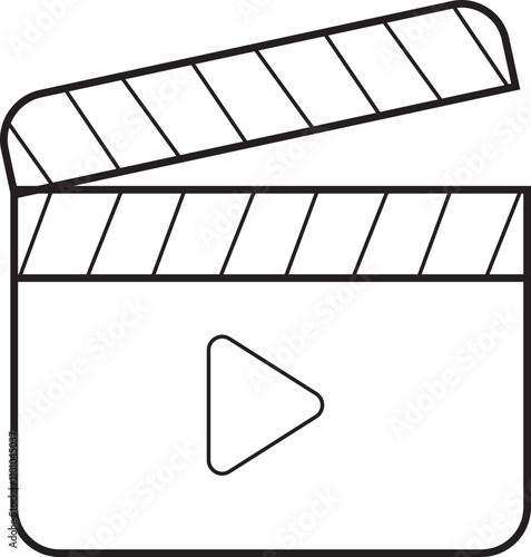 Open cinema clapboard filming movie design element icon. Clapperboard for video camera action. Vector black flat and line isolated on transparent background. Cinematography sign