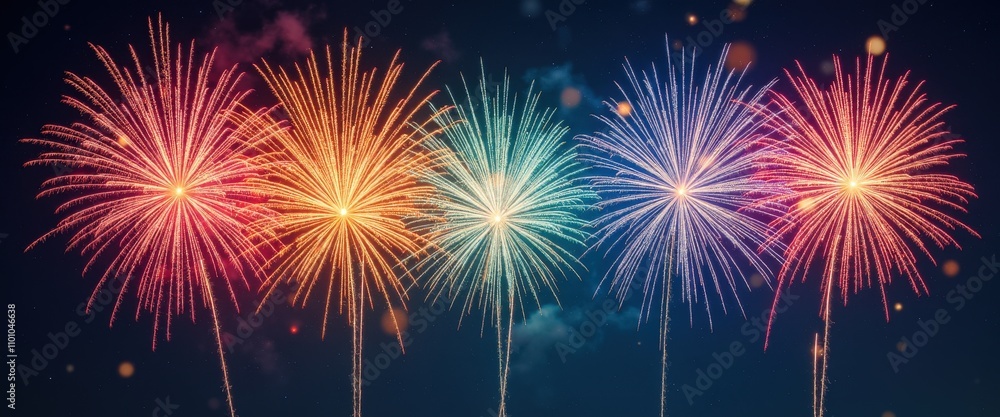 Fototapeta premium Artistic Fireworks Patterns Painting the Night Sky with Intricate Designs in a Rainbow of Vibrant Colors