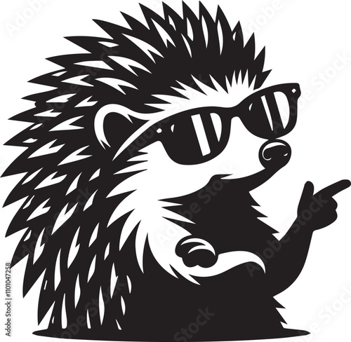 A hedgehog wearing sunglasses and striking a cool pose vector silhouette