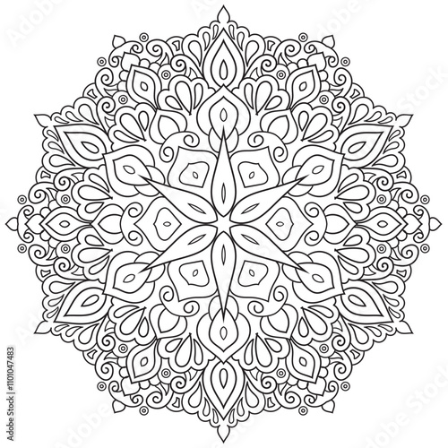 Simple circular pattern in the form of a mandala. Henna tatoo mandala. Mehndi style. Decorative pattern in oriental style. Coloring book page.