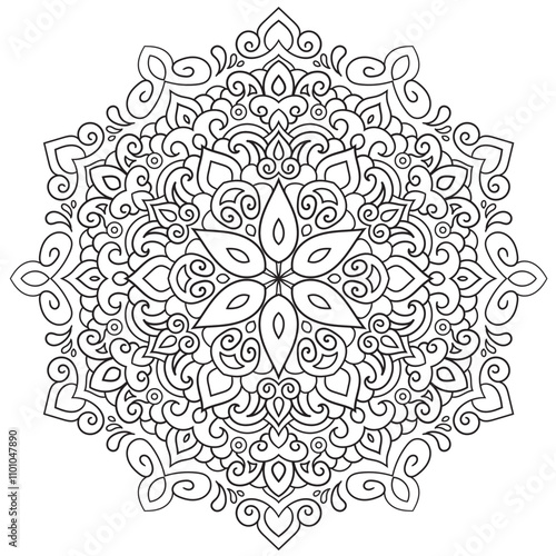 Simple circular pattern in the form of a mandala. Henna tatoo mandala. Mehndi style. Decorative pattern in oriental style. Coloring book page.