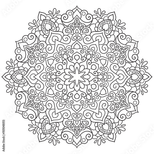 Simple circular pattern in the form of a mandala. Henna tatoo mandala. Mehndi style. Decorative pattern in oriental style. Coloring book page.