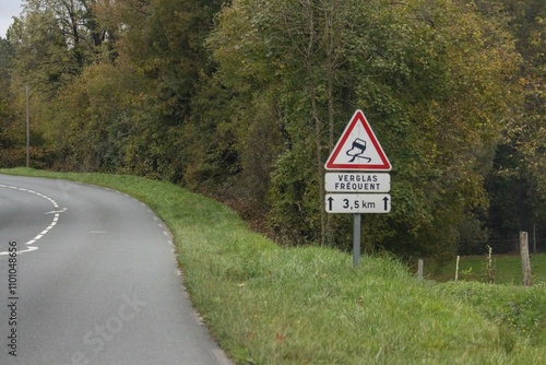 Roadside sign warning of frequent ice ahead in Dordogne photo