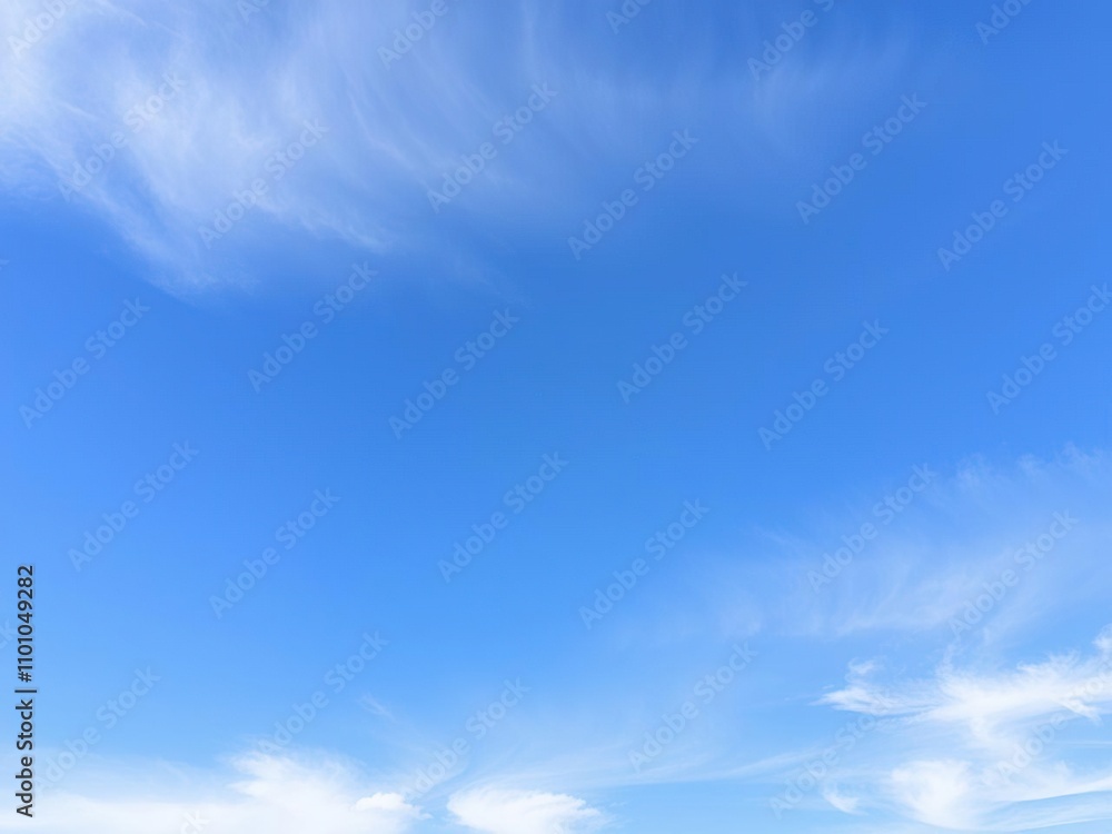 Fototapeta premium High-altitude blue sky with wispy clouds, gentle cloud formation, atmospheric conditions, natural scenery