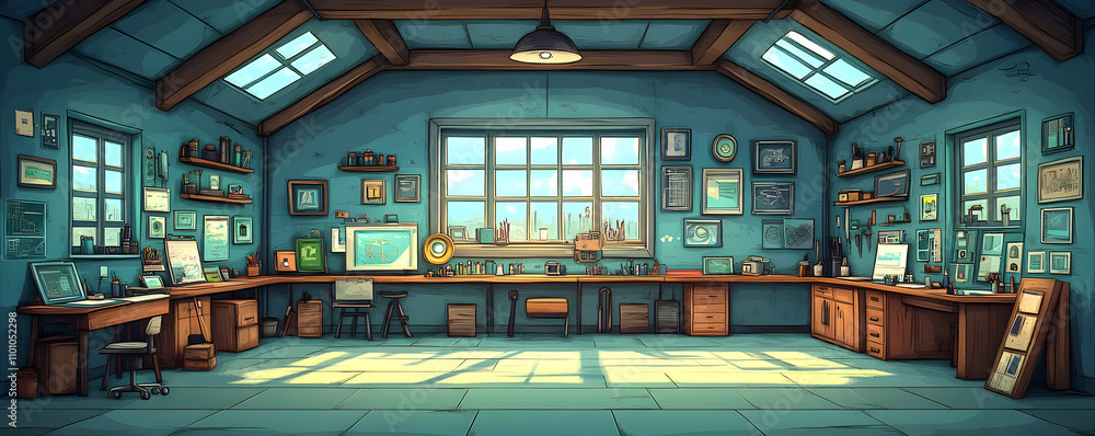 Fototapeta premium Cozy artist's loft workspace.