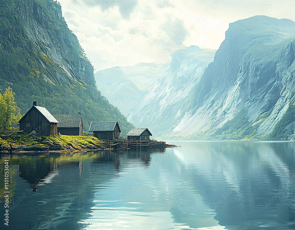 Fototapeta premium Fjord Cabins