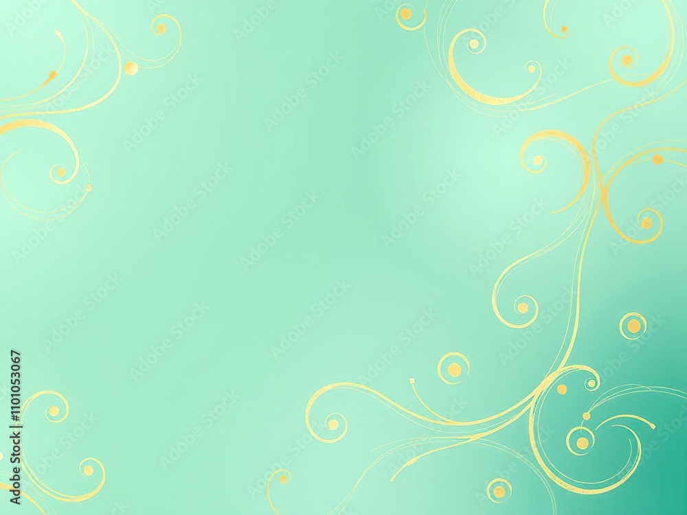 Mint green and gold swirling patterns on a gradient background, visually appealing, gold, artistic Mint green and gold swirling patterns on a gradient background, visually appealing, gold, artistic