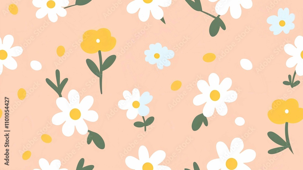 Fototapeta premium Seamless Floral Daisy Pattern Vector Design for Spring and Summer Wallpaper