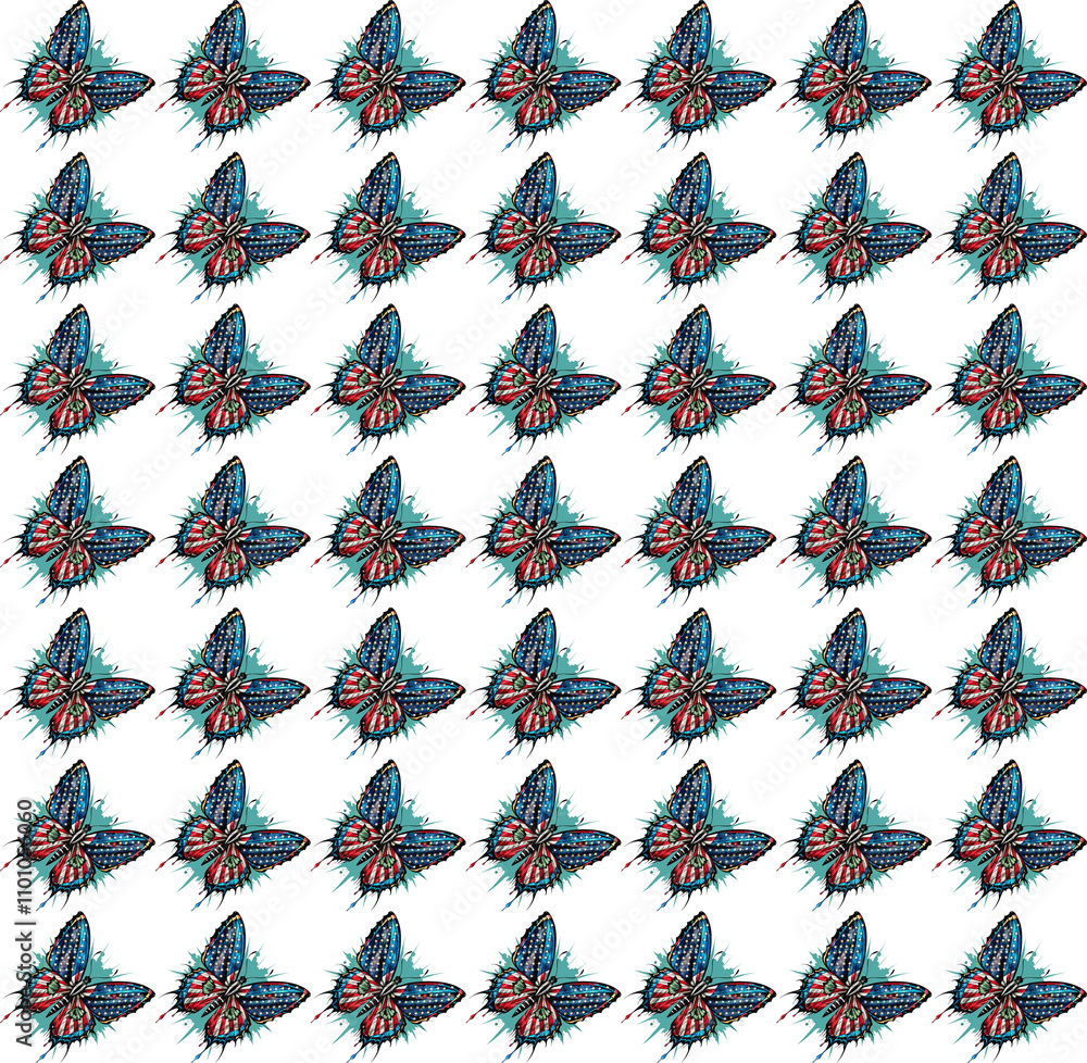 Fototapeta premium Blue Butterfly Pattern: Watercolor Style 