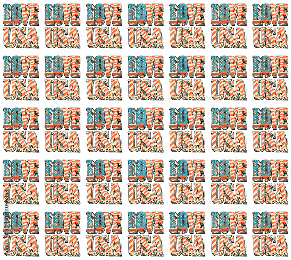 Fototapeta premium Love USA Seamless Pattern: A vibrant and patriotic seamless pattern featuring the phrase 