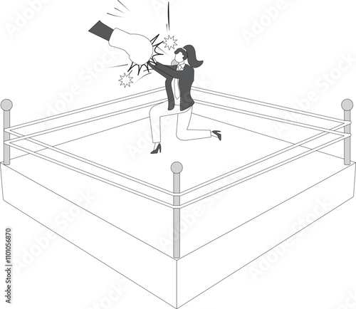 Businesswoman Block Jabs & Straight Punches Big Boxing Glove
