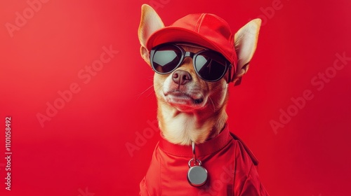 Dog Dressed as Lifeguard Ready for Summer Fun photo