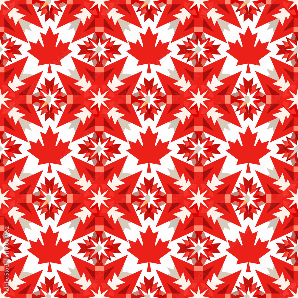 Fototapeta premium Canadian Maple Leaf Pattern: A festive and patriotic seamless pattern featuring stylized red maple leaves on a white background. Perfect for Canada Day celebrations and all things Canadian. 
