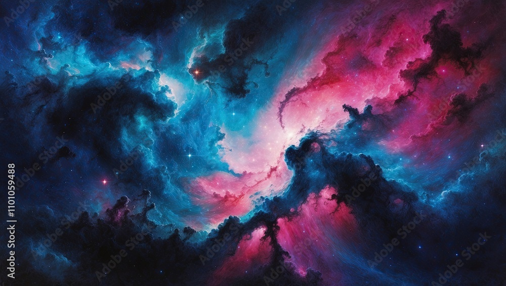 Fototapeta premium Celestial Symphony: A Breathtaking Cosmic Nebula in Vibrant Blues and Pinks