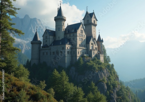 Wallpaper Mural Majestic castle perched on a rocky hilltop surrounded by mountains and trees Torontodigital.ca