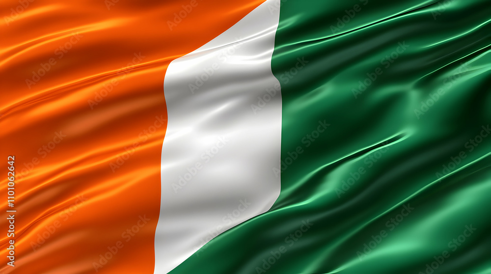 Obraz premium 3D Render of a Waving Flag with Orange, White, and Green Vertical Stripes