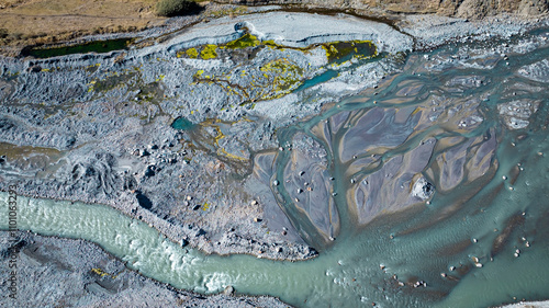 The top view with  ecosystem of the River lagoon Valley and blue water river. photo