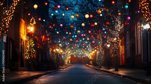 Wallpaper Mural Festive Night Street Scene With Christmas Lights Torontodigital.ca