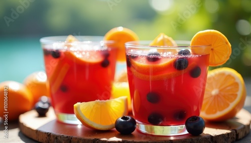 Fruity Sangria Glasses With Floating Citrus Slices Surrounded by Summery Party Vibes photo