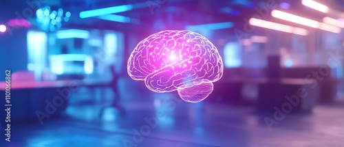 Futuristic brain in neon lighting concept.