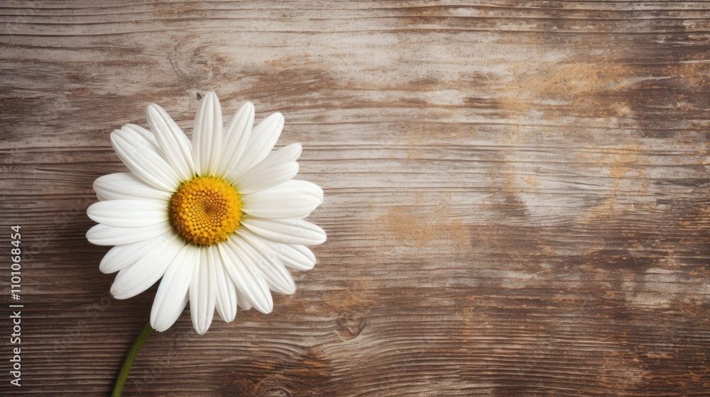 Obraz premium Daisy flower on rustic wooden background showcasing natural beauty and textures