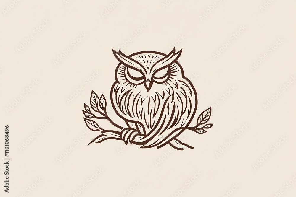 Fototapeta premium A detailed illustration of an owl perched on a branch, showcasing intricate line work and natural themes.