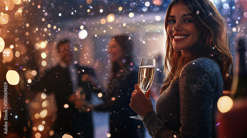 Portrait of a woman in a new year night party.