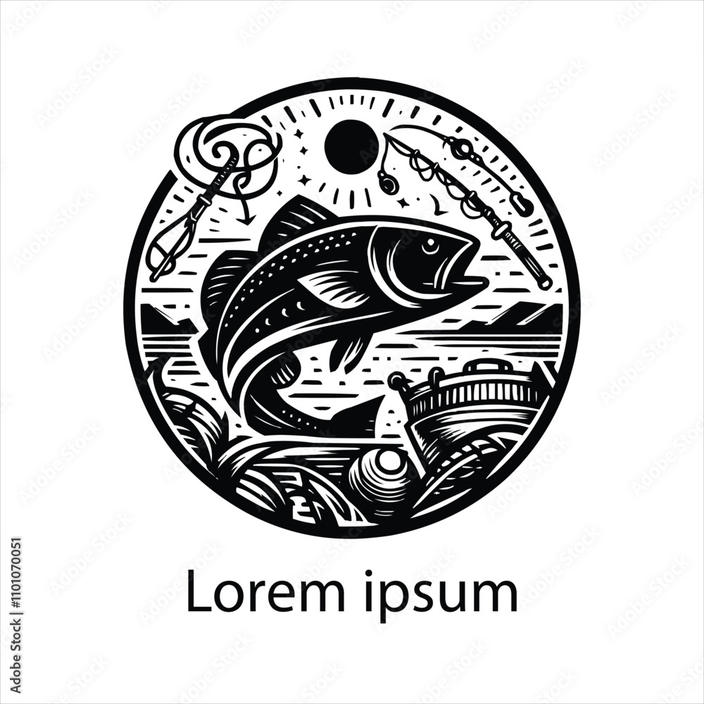 Fototapeta premium Hand drawn flat design fishing logo