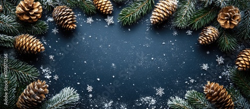 Wallpaper Mural Christmas and New Year Typography on Dark Festive Backdrop Framed by Pine Cones Snowflakes and Greenery Overhead View Flat Lay Torontodigital.ca