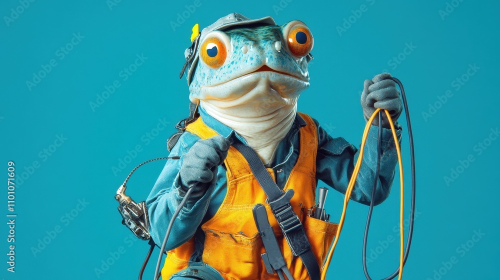 Obraz premium Eel Costumed as Electrician with Tools and Wires