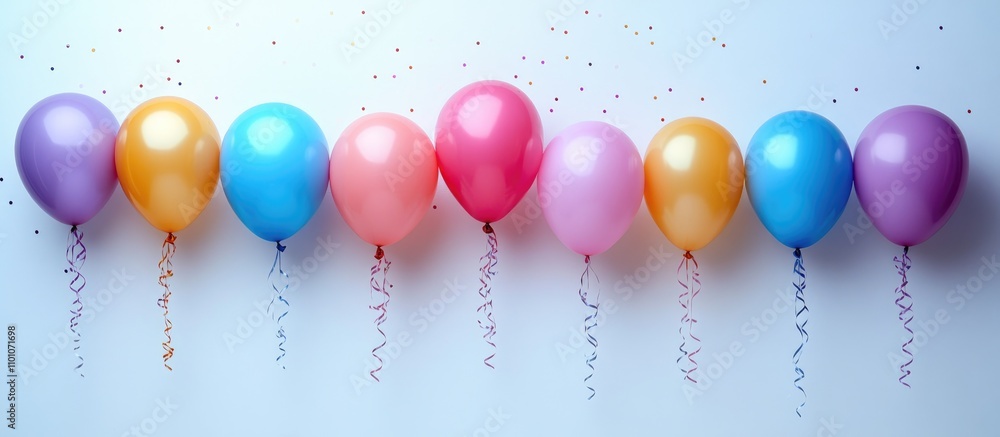 Colorful balloons in pastel shades against a white background for birthday celebrations with vibrant decorations and festive atmosphere. Colorful balloons in pastel shades against a white background for birthday celebrations with vibrant decorations and festive atmosphere.