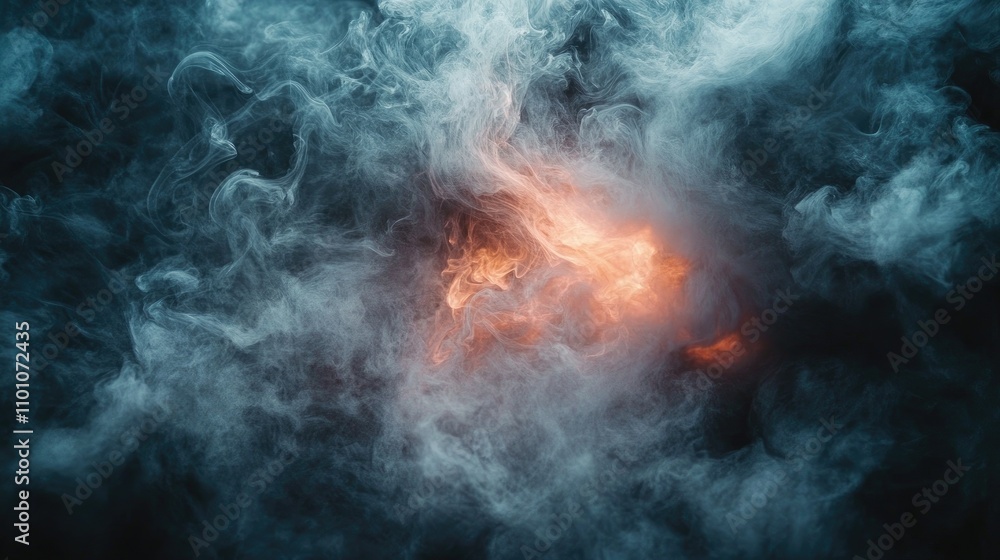 Fototapeta premium Mysterious abstract background featuring swirling black smoke with hints of orange light creating a dramatic and atmospheric composition.
