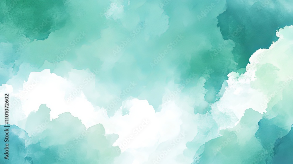 Blue green watercolor background with white cloudy center and abstract sky border design texture, artistic fluid art, decorative seamless pattern, soft color blend for graphic design, digital texture Blue green watercolor background with white cloudy center and abstract sky border design texture, artistic fluid art, decorative seamless pattern, soft color blend for graphic design, digital texture