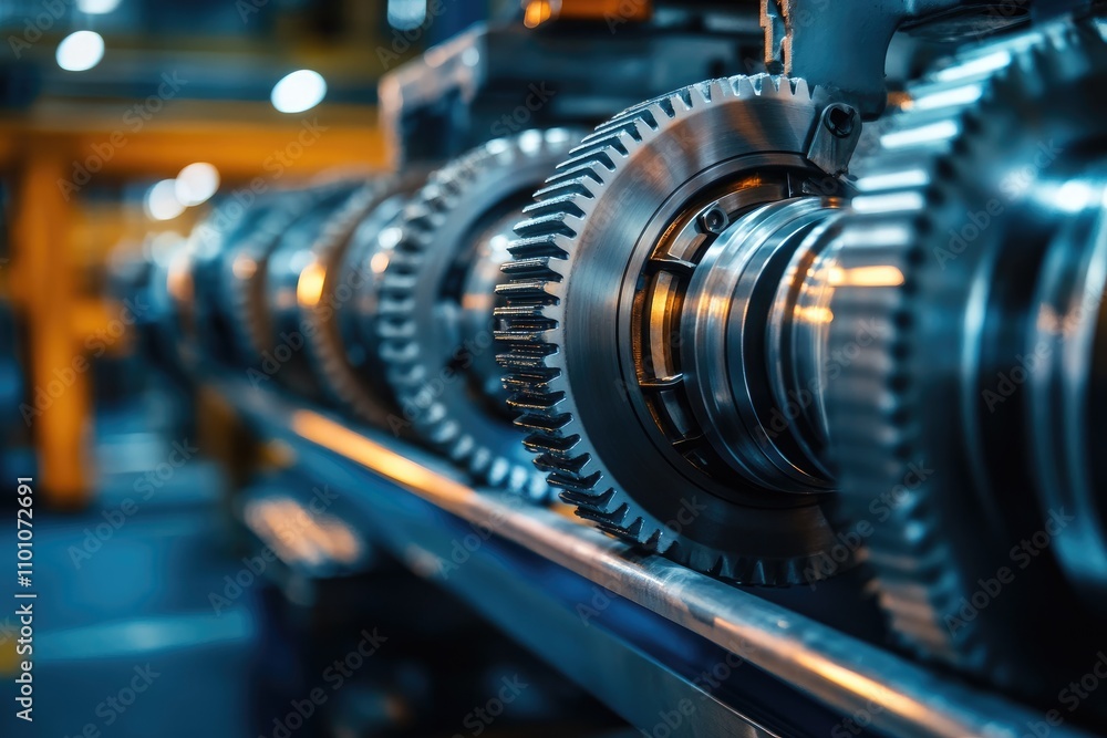 Fototapeta premium Rotating gears powering industrial machinery in manufacturing plant