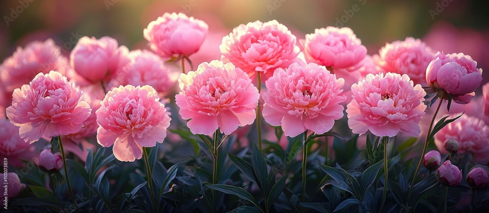 Blooming pink peony flowers in a vibrant garden setting showcasing their lush beauty and enchanting colors for floral enthusiasts. Blooming pink peony flowers in a vibrant garden setting showcasing their lush beauty and enchanting colors for floral enthusiasts.