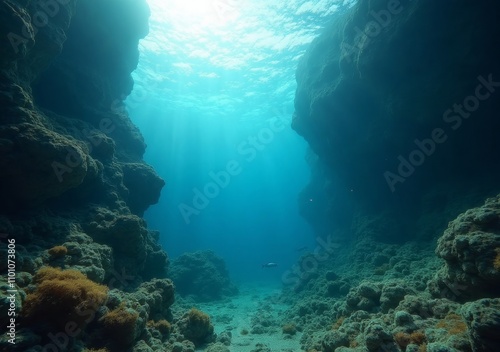 Wallpaper Mural Underwater view of coral reef with sunlight filtering through the water surface Torontodigital.ca