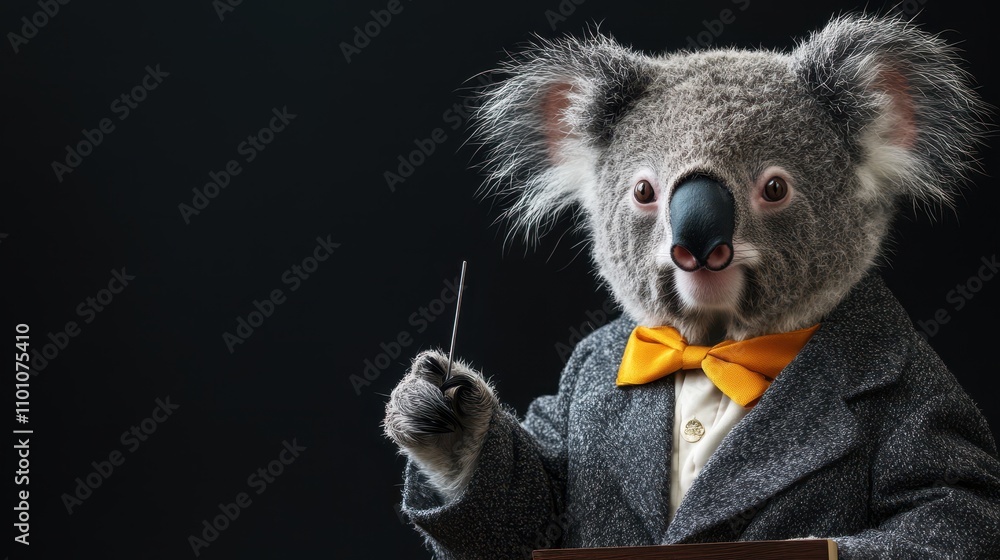 Obraz premium Koala Dressed as a Teacher Holding a Pointer