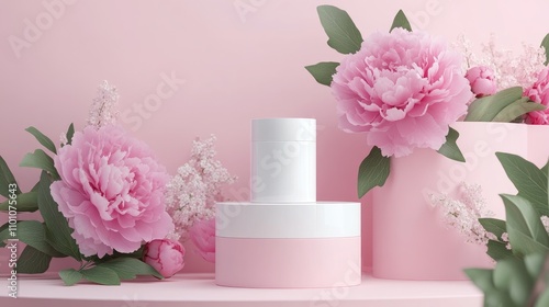 Wallpaper Mural Elegant product display showcasing pink peonies and pastel spring hues, perfect for branding and packaging mockups with a soft floral aesthetic. Torontodigital.ca